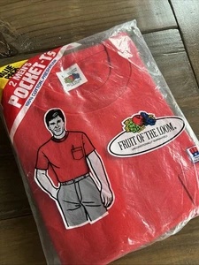 Vintage 1987 Fruit of the Loom Men’s Pocket-T Size Large NWT Red 2 Pack - Picture 1 of 11