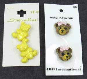 JHB & Streamline Teddy Bear Buttons On Cards 4 Piece Hand Painted x2, Yellow x2 - Picture 1 of 14