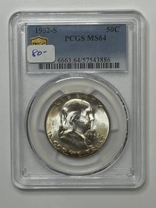 1952-S 50c Ben Franklin Half Dollar PCGS MS64 **HO3886 ** Monster Luster! - Picture 1 of 4