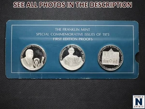 NobleSpirit 3x 1973 Franklin Mint Sterling SILVER Commem Issues First Ed Proofs - Picture 1 of 8