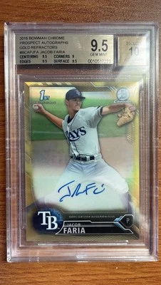JACOB FARIA 2016 Bowman Chrome Prospect Autographs Gold Refractors /50 GEM 9.5 - Image 1 of 4