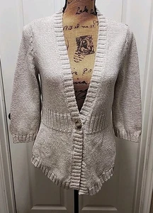 Eddie Bauer Size M Women's Cardigan Single Button closure 100% Cotton Cream - Picture 1 of 10