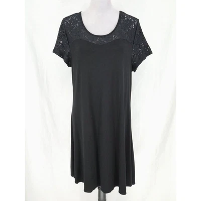 Vestido Lane Bryant Feminino 14 16 Preto Malha Elástica Pulôver Ombros de Renda - Imagem 1 de 4