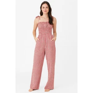 Sincerely Jules Women’s Red Cream Gingham Jumpsuit Size XS Spaghetti Straps - Picture 1 of 7
