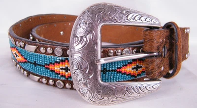 Cinturón Ariat de cuero Southwest con cuentas con pedrería y hebilla plateada XL Foto 1 de 4