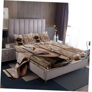 Cowboy Bed Sheets Set Twin Western Texas Star Horseshoe Bedding Sets For - Picture 1 of 7