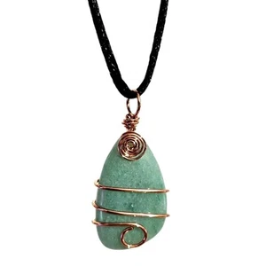 Jade Pendant Necklace Copper Wrapped Coil Nephrite Crystal Gemstone Jewellery - Picture 1 of 13