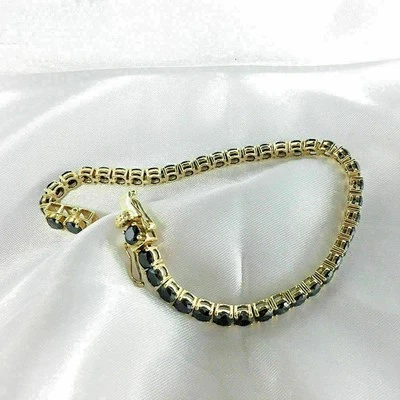 8.00 ct runder schwarzer simulierter Diamant-Tennisarmband in 14 Karat Gelbgold - Bild 1 von 3