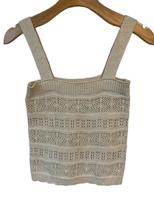 SO Tank Top Womens Small Beige Crochet Knit Wide Strap Square Neck Shirt NEW - Picture 1 of 7