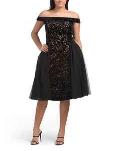 Tafashi Shoji Tulle Velevt Cocktail Party Midi Black Dress Sz 0 $600 - Picture 1 of 2