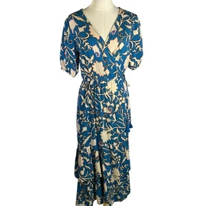 Maxi abito Knox rosa blu stampa floreale cravatta vita donna taglia M boho scollo a V - Foto 1 di 17