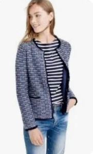 J. Crew Wool Blend Tweed Cardigan Navy Blue Sweater Blazer Jacket Size XL - Picture 1 of 7