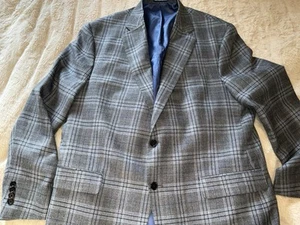 Hart Schaffner Marx NY Soft Fit Blue/Gray Plaid 2-Button Wool Sport Coat 44 Long - Picture 1 of 14