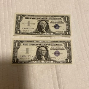 One Dollar 1957B Silver Certificates 2 Consecutive Serial Numbers - Picture 1 of 3