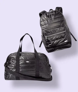 Victoria’s Secret PINK Backpack & Tote Bag Quilted Taffeta Travel Set Black - Picture 1 of 11