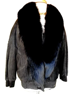$3K Abrigo Chaqueta Cuero Negro Zorro Serpiente Estrella de Cine Glam Ravencore Naturecore S - Imagen 1 de 7