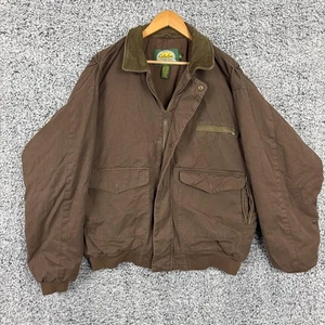 Cabelas Jacket Mens XL Tall Brown Canvas Duck Leather Trim Quilted Lined - Picture 1 of 14