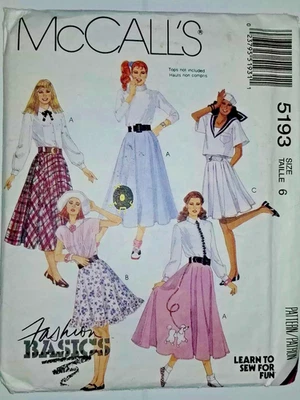 McCall's 5193 Skirt Circular Skirt Full Swing Sewing Pattern Ladies 6 Poodle UC - Image 1 of 4
