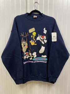 Vintage 90s Looney Tunes Characters Crewneck Sweatshirt Men’s Large Navy Blue - Bild 1 von 5