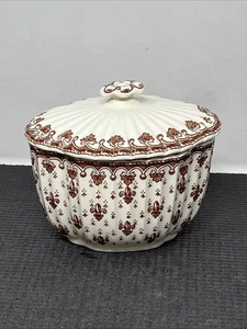Spode Fleur De Lis Lys Sugar Bowl Brown Copeland England with Lid - Picture 1 of 17