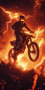 Canvas Art Motorbike Rider Orange Black Amidst Flames Wall Picture Poster Print - Picture 1 of 22