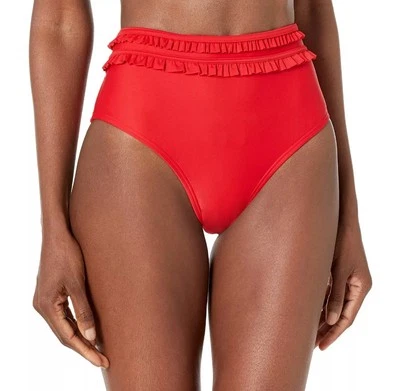 NEW Tommy Hilfiger Ruffled High-Waist Bikini Bottom Size Small Scarlet Red ZZ3 - Image 1 of 4