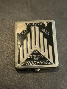 1933 Chicago World Fair Rouge Compact Black Enamel Antique VG+-EXT - Bild 1 von 3