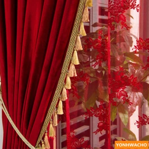 modern festive wedding room solid red velvet thick cloth curtain drapes N925* - Picture 1 of 9