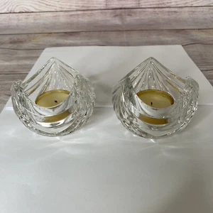 2 Portacandele da tè votivo in vetro trasparente tondo taglio smerlato 3,5" diametro x 3" altezza - Foto 1 di 9