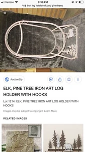 Elk Pine Tree Iron Art Log Holder With Hooks. 30 - Picture 1 of 5