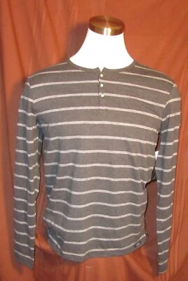 Camisa Henley Ocean Current Para Hombre Manga Larga, Rayas Grises, Talla L, Nueva Foto 1 de 4