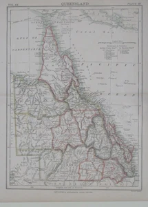 Original 1886 Map QUEENSLAND Great Barrier Reef Australia Brisbane Cairns Raglan - Picture 1 of 13