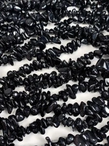 Natural Black Obsidian Nugget Pebble Irregular  Chips Beads 32" Strand Gemstone - Picture 1 of 8