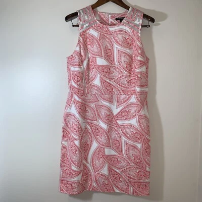 Banana Republic Dress Womens 12 White Red Paisley Lace Insert Career Church - Image 1 of 4