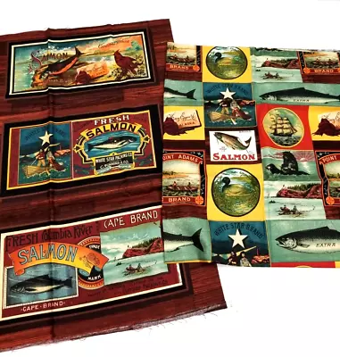 Lote de 2 telas Blue Hill Salmon Run tela 1/2 yardas Foto 1 de 4