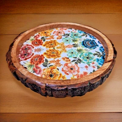 高级手工木制餐盘盘带树脂艺术厨房和用餐 — 第 1/4 张图片