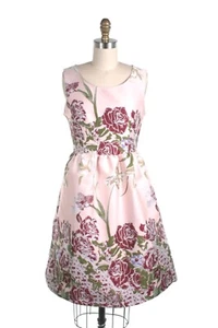 SAMPLE SALE S FROCK SHOP Beautiful Brocade Floral Dress in Pink w Pockets - Picture 1 of 5