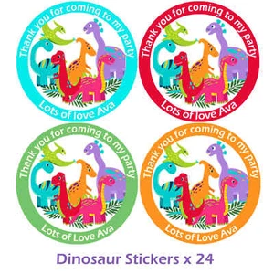 Personalised Dinosaur Birthday Stickers For Party Thank You Sweet Cone Bags 24 - Picture 1 of 16