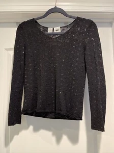 DKNY Donna Karan Black Wool Blend Sequin Sweater Top szP - Picture 1 of 4