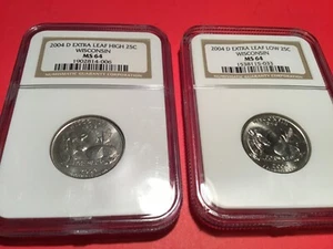 NGC Pair Wisconsin Extra Leaf Error Quarters High/Low Both Graded MS 64.. Nice. - Picture 1 of 4
