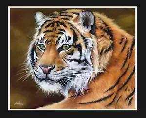 ORIGINAL PASTEL PAINTING TIGER PORTRAIT FINE ART BIG CAT ART - Picture 1 of 1