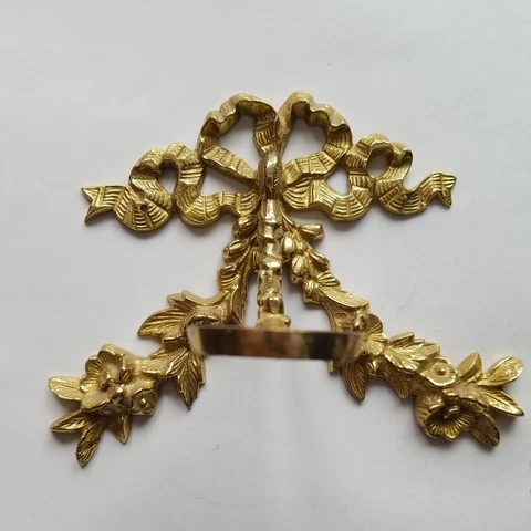 VTG French Louis XV Style 2 Gilded Bronze Brass Ribbon Bow Floral Wall Sconces Cover