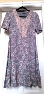 Laura Ashley Cotton Floral Tea Dress Vintage Lace Front UK 10 - Picture 1 of 10