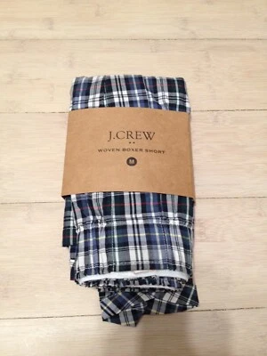 NWT J. CREW MENS 100% Cotton Green BLUE Plaid WOVEN BOXER SHORT - SIZE Medium - Image 1 of 4