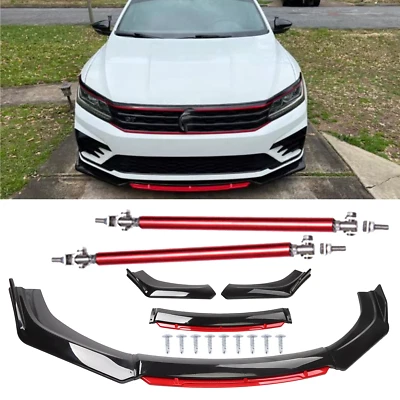 Front Bumper Lip Red Layer Splitter Spoiler Black +Red For Volkswagen Jetta Uni Foto 1 de 4