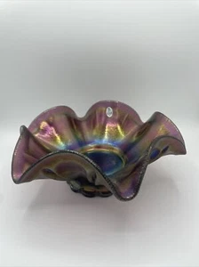 FENTON 11” Amethyst Carnival Glass Bowl - Ruffles Edges - 2004 - Comes W/ Box - Picture 1 of 11