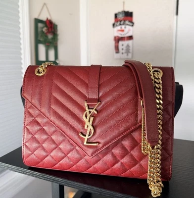 BOLSO SOBRE YSL SAINT LAURENT EN MEZCLA DE CUERO MATELASSÉ BANDOLERA Rojo Borgoña Foto 1 de 4