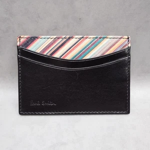 paul smith black leather signature stripe card holder. - Picture 1 of 4