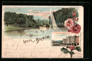 Lithographie Bochum, Partie aus dem Stadtpark, Kaiser-Wilhelm-Straße 1899  - Picture 1 of 2