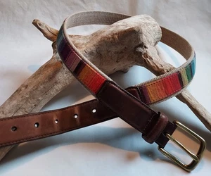 Duluth Trading Größe 36 Mehrfarbig Web & Braun Ledergürtel Hergestellt in den USA Messingschnalle - Bild 1 von 10